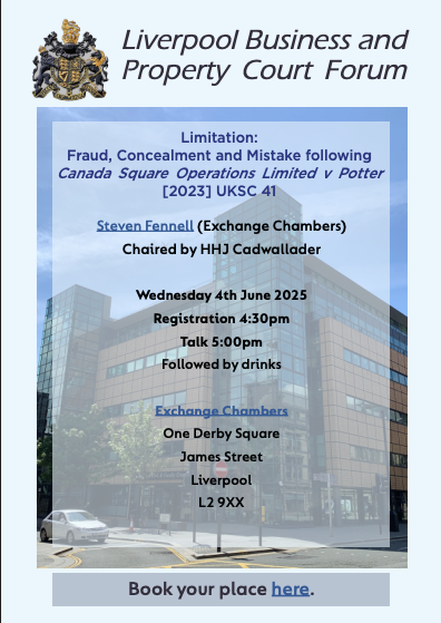 You are currently viewing Next Event! Steven Fennell on Fraud, Concealment and Mistake following Canada Square Operations Ltd v. Potter [2023] UKSC 41